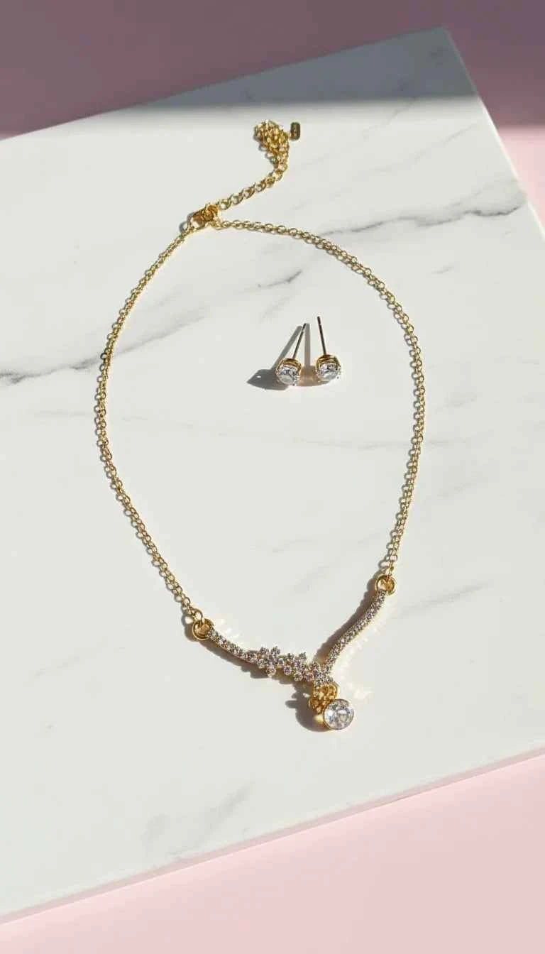 Crystal Drop Pendant Necklace & Earring Set