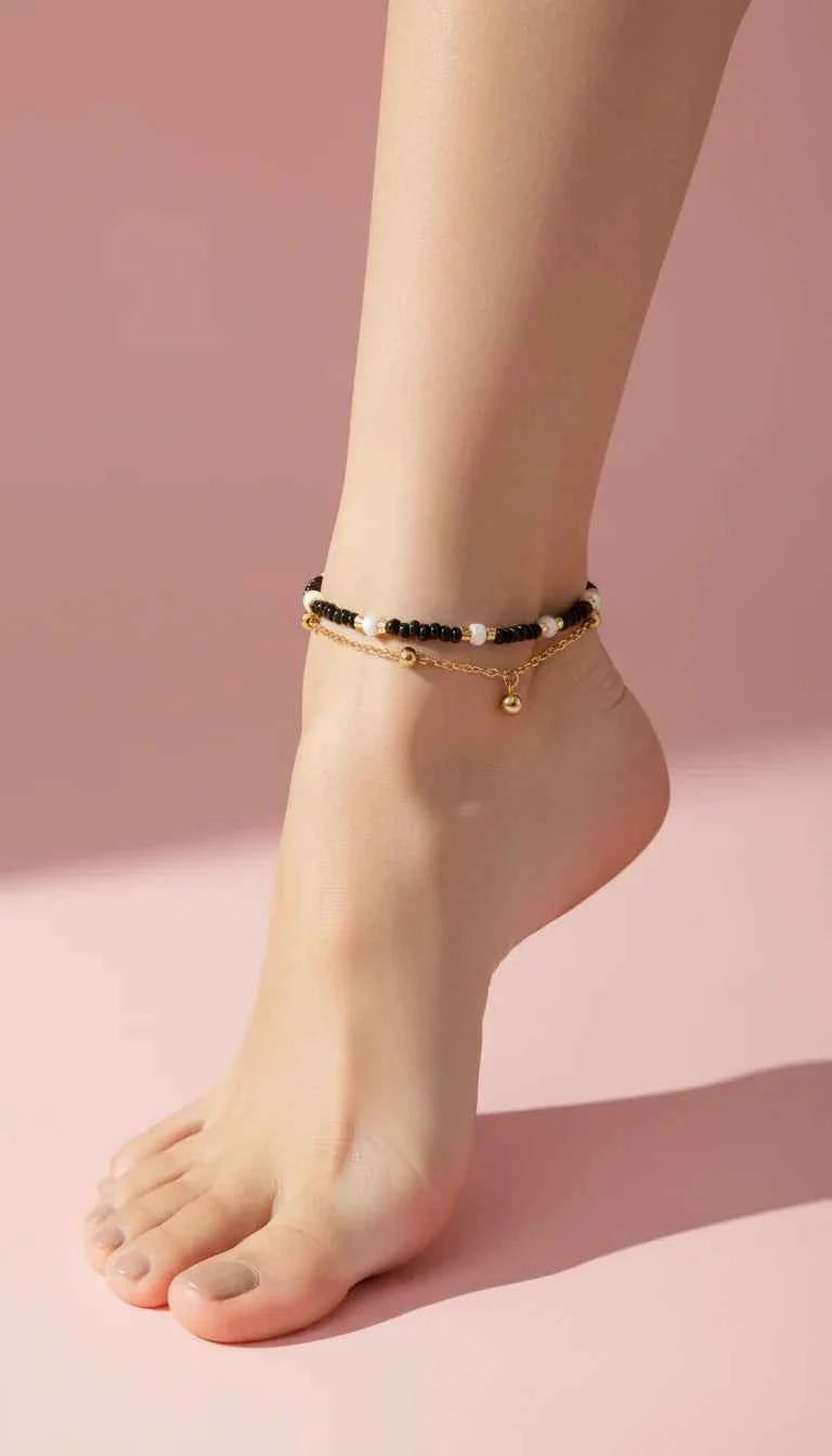 Layered Beaded Pull Tie Adjustable Anklet