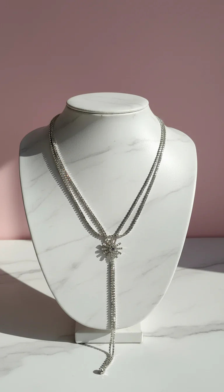 Starburst Layered Crystal Long Necklace & Earring Set