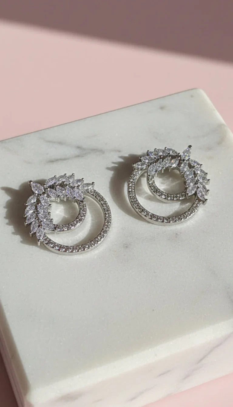 Layered Circular Crystal Stud Earrings