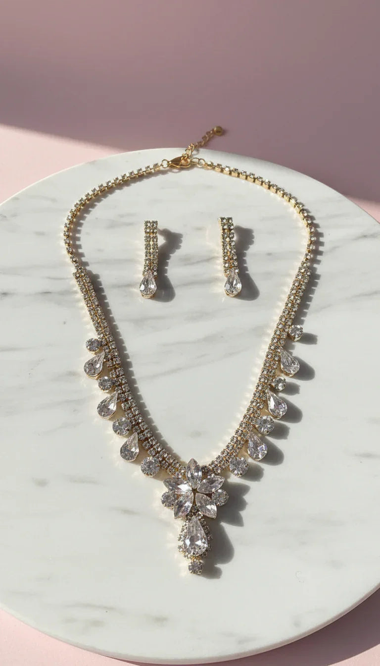 Starburst Cluster Statement Crystal Necklace & Earrings Set