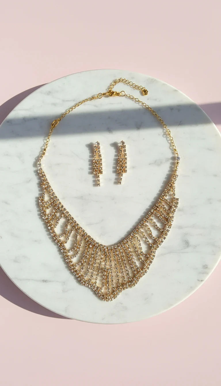 Waterfall Statement Crystal Necklace & Earrings Set