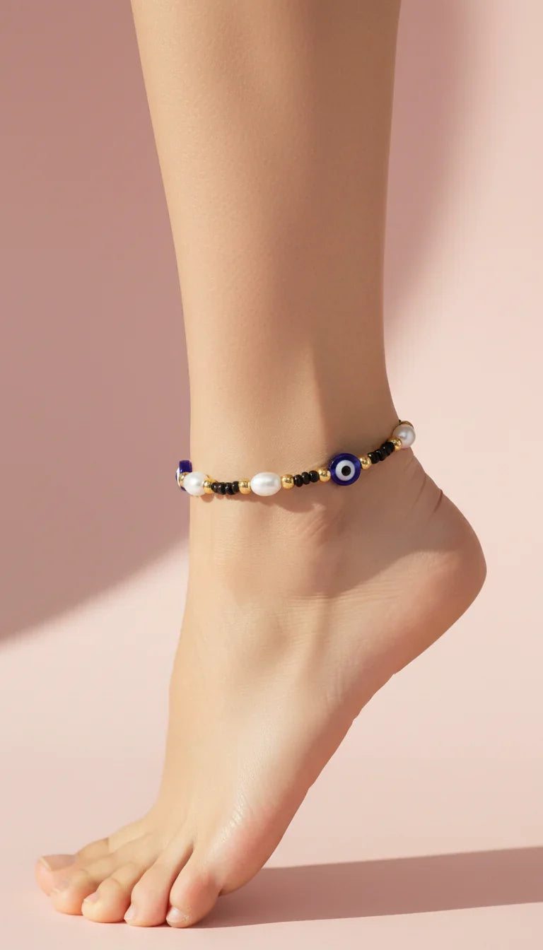 Evil Eye Beaded Pull Tie Anklet