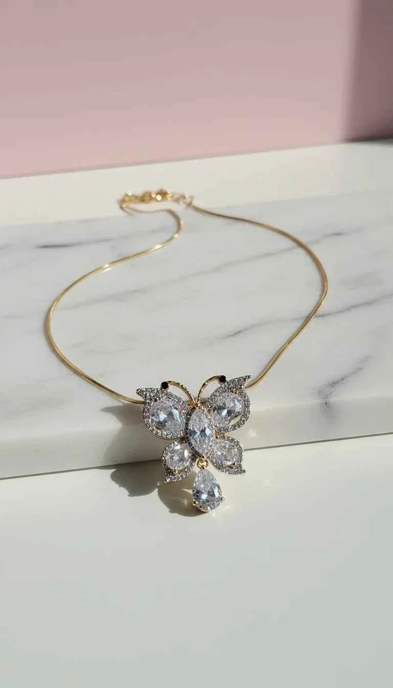 Butterfly Crystal Long Necklace