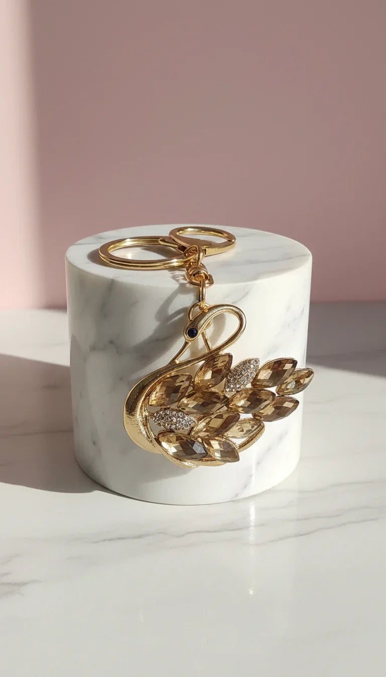 Gold Swan Crystal Key Ring & Bag Charm