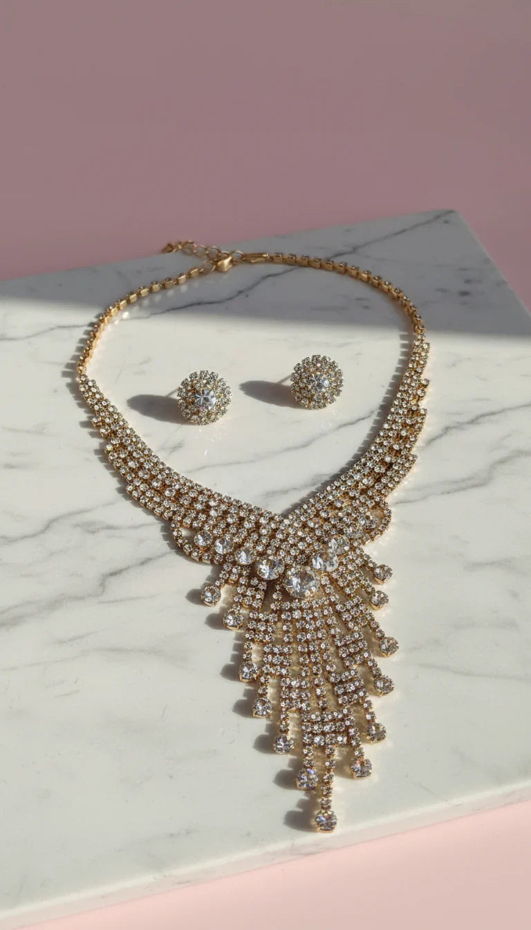 Layered Statement Crystal Necklace & Earrings Set