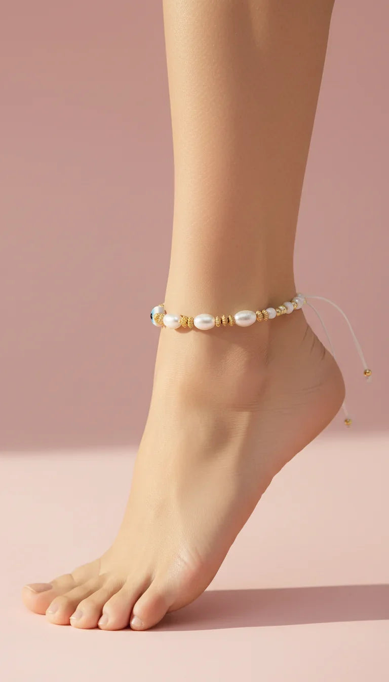 Evil Eye Beaded Pull Tie Anklet