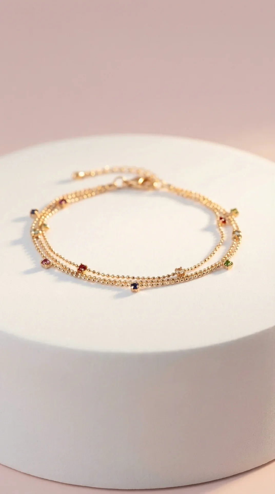Rainbow Gem Layered Crystal Anklet