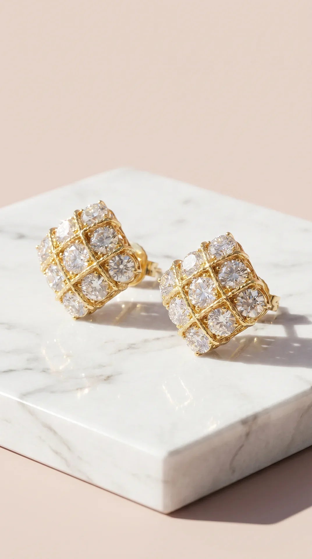 Square Cluster Round Cut Crystal Stud Earrings
