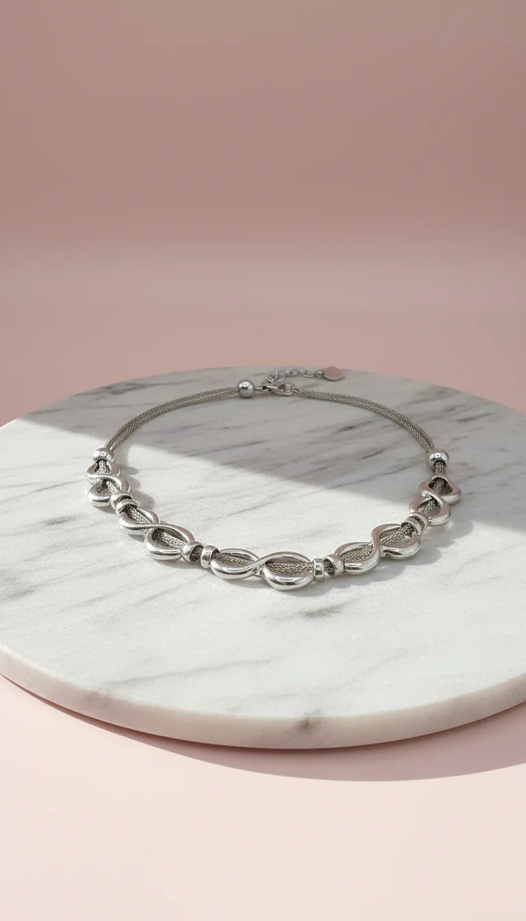 Twisted Woven Silver Statement Necklace