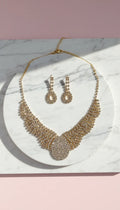 Oval Crystal Collar Statement Necklace & Earrings Set