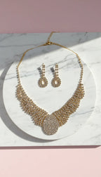 Oval Crystal Collar Statement Necklace & Earrings Set
