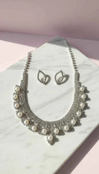 Pearl Statement Crystal Necklace & Earrings Set