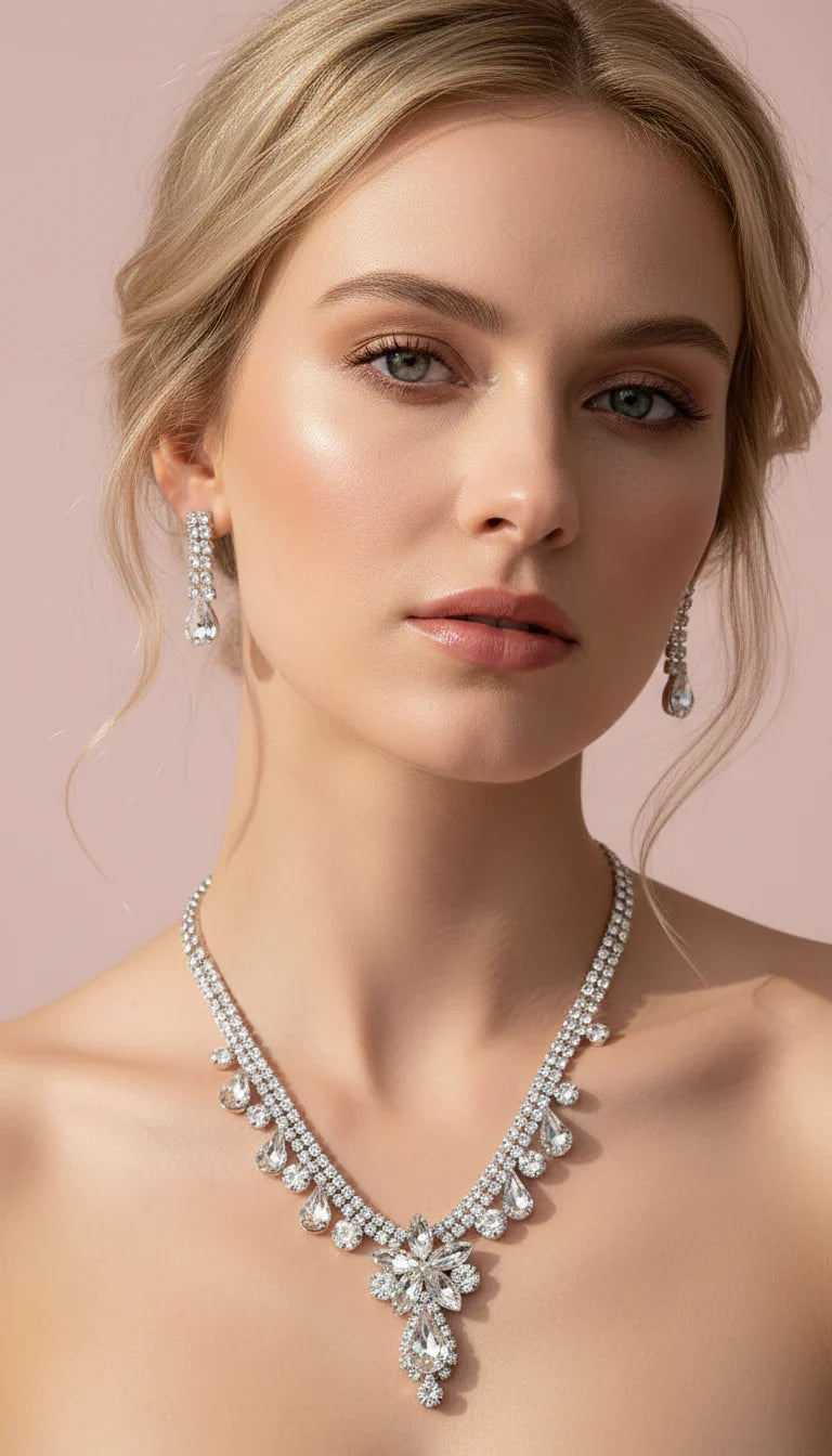 Starburst Cluster Statement Crystal Necklace & Earrings Set