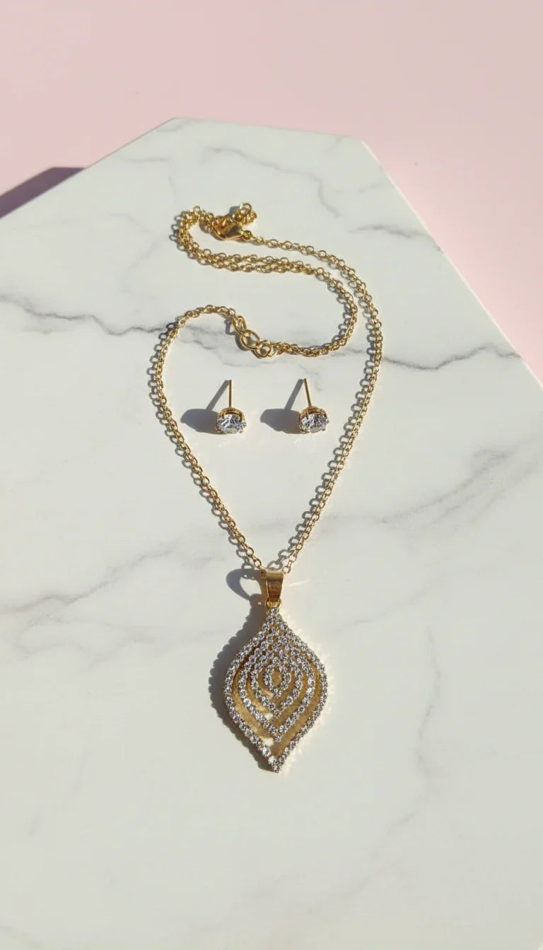 Crystal Layered Pendant Necklace & Earring Set