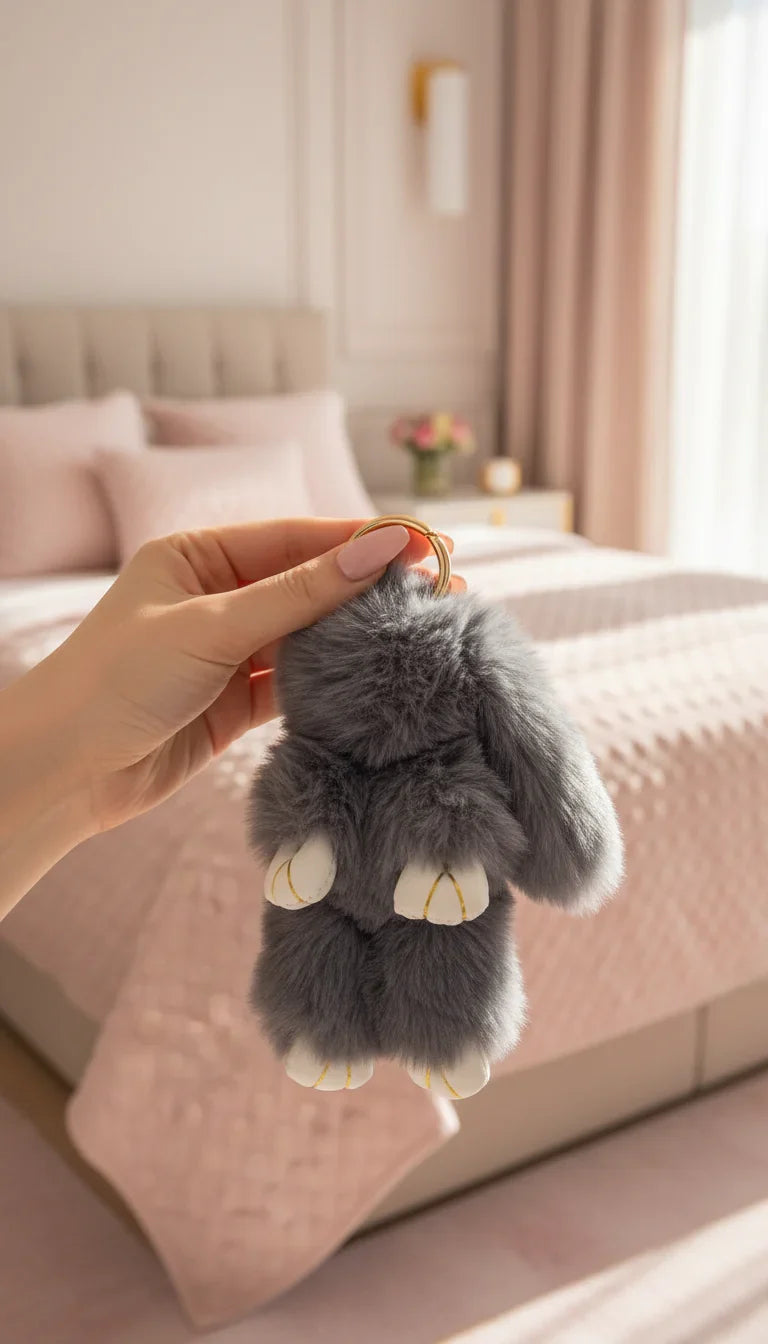 Plush Fluffy Bunny Rabbit Key Ring & Bag Charm