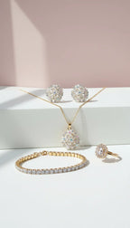 Cluster Crystal Necklace, Bracelet, Earrings & Ring Set With Gift Box