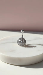 Round Cut Gold Plated Stainless Steel Crystal Belly Bar