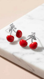 Red Cherry Crystal Gold Plated Stud Earrings