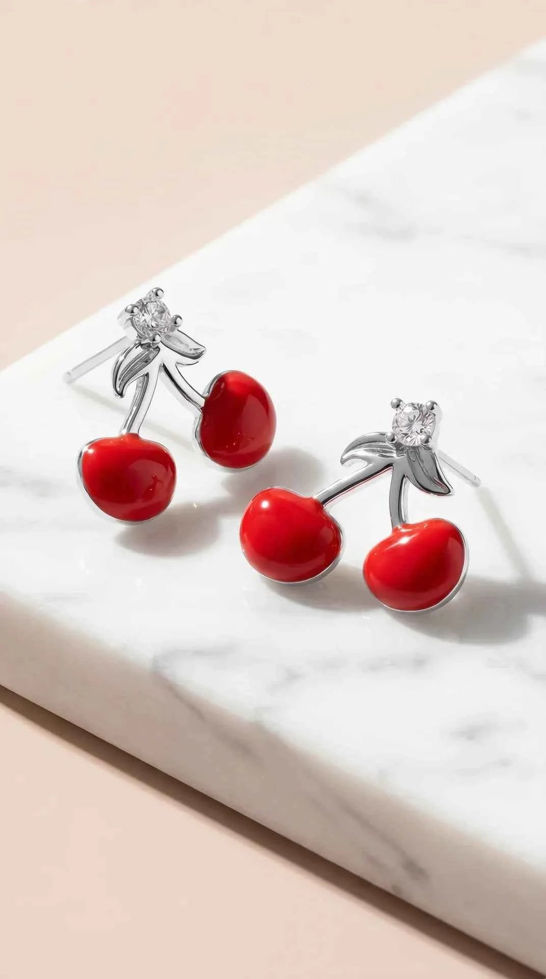 Red Cherry Crystal Gold Plated Stud Earrings