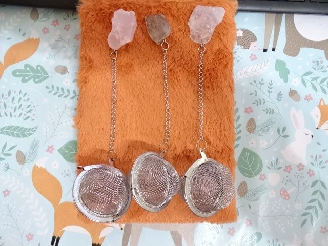 Loose Tea Stainless Steel Strainers With Rough Cut Crystal Decoration