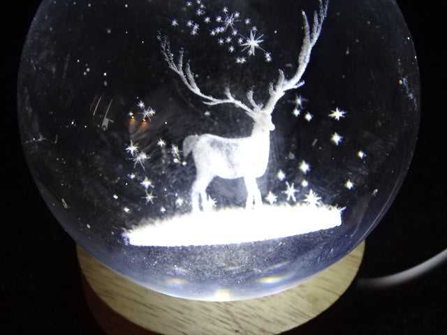 'Various Designs' Laser Engraved Clear Crystal Glass Orb With Cool White Wooden LED Base