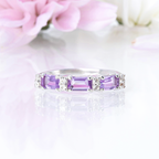 Lavender Amethyst Emerald Cut Eternity Ring in Sterling Silver
