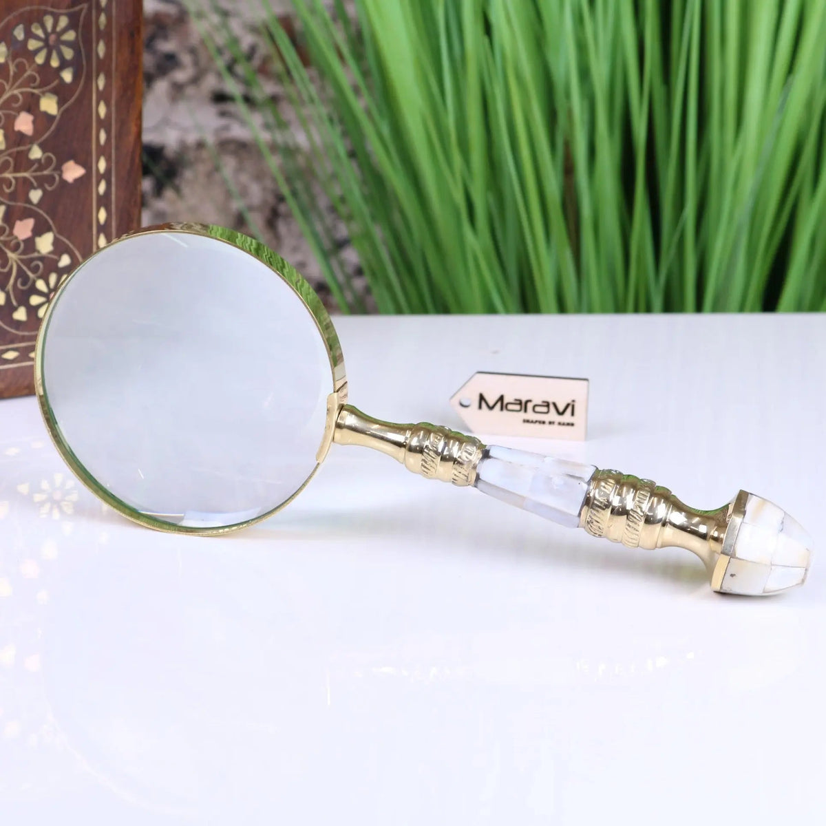 Yala Reading Magnifying Glass 10cm Mother of Pearl Brass Handle