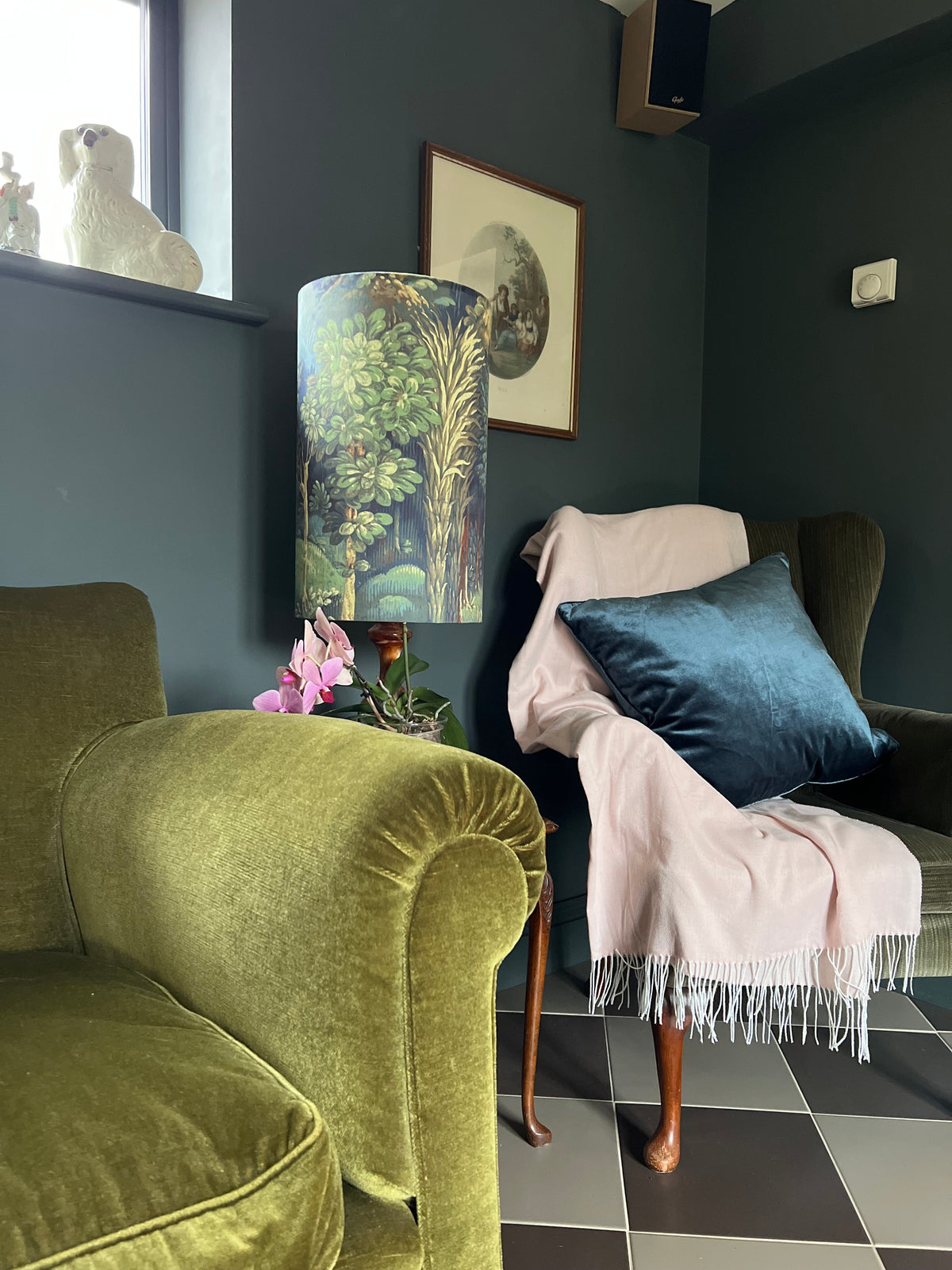 Forbidden forest Velvet cylinder lampshade, extra tall lampshade