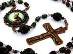 Saint Paul moss jasper gemstone rosary beads with bronze Holy Trinity crucifix.