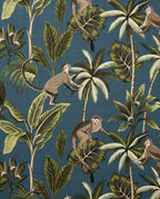 Teal Jungle Monkey Cotton French Drum Lampshade | Handmade Ceiling Light Shade | UK