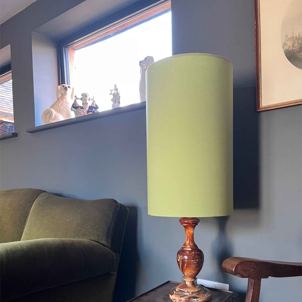 Sage Cotton Lampshade | Extra Tall Cylinder Ceiling Light Shade | Bespoke Handmade UK
