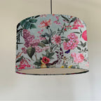 Butterfly floral velvet in duck egg, drum lampshade / ceiling shade, with a white lining