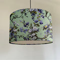 Purple floral velvet drum lampshade / ceiling shade, with a white lining