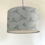 Flying birds drum lampshade/ ceiling shade, in linen, with a white lining