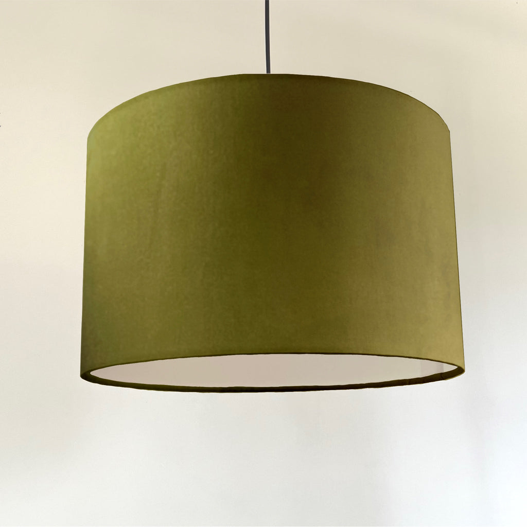 Olive Velvet Drum Lampshade | Handmade Ceiling Light Shade | Bespoke UK