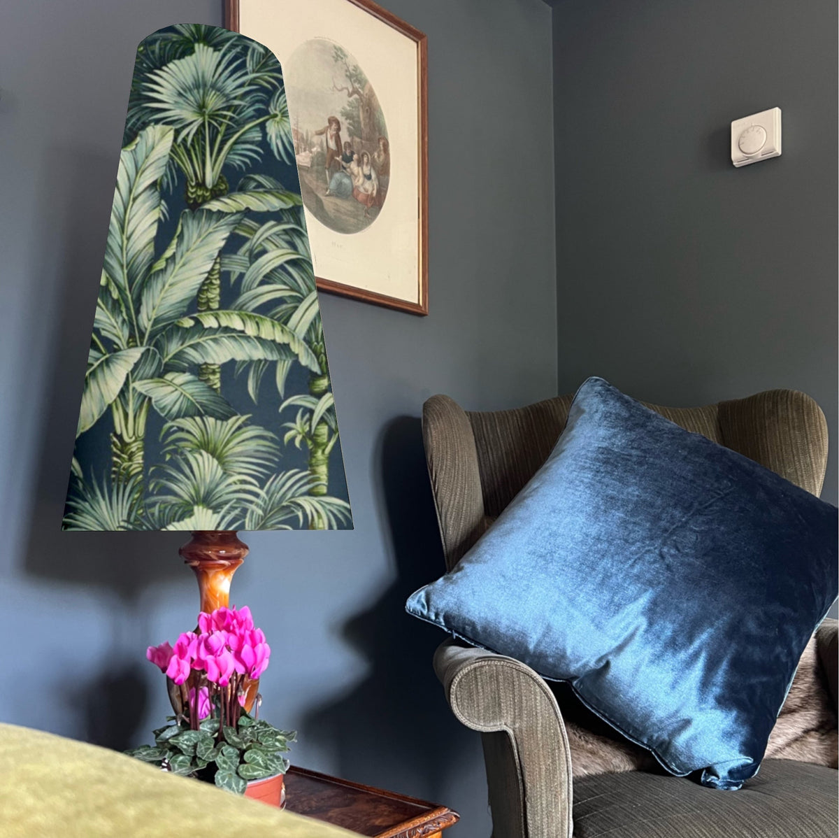 Tripura midnight Velvet cone lampshade, extra tall lampshade