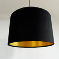 Black velvet drum lampshade/ ceiling shade with a metallic brushed gold lining