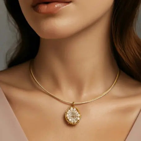 - Dance of Stamens Necklace Midi, Gold plated Hollow Bezel with Fresh Water Pearls