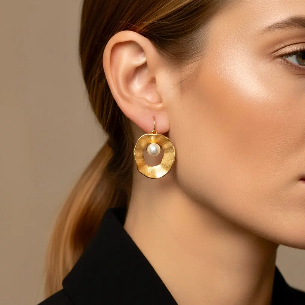 - Sea & Moon Large Earring, Sterling Silver with Gold Plate