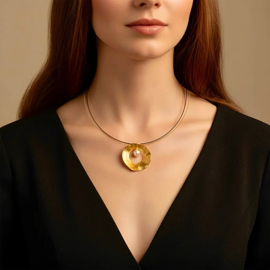 - Sea & Moon Large Necklace, Sterling Silver with Gold Plate