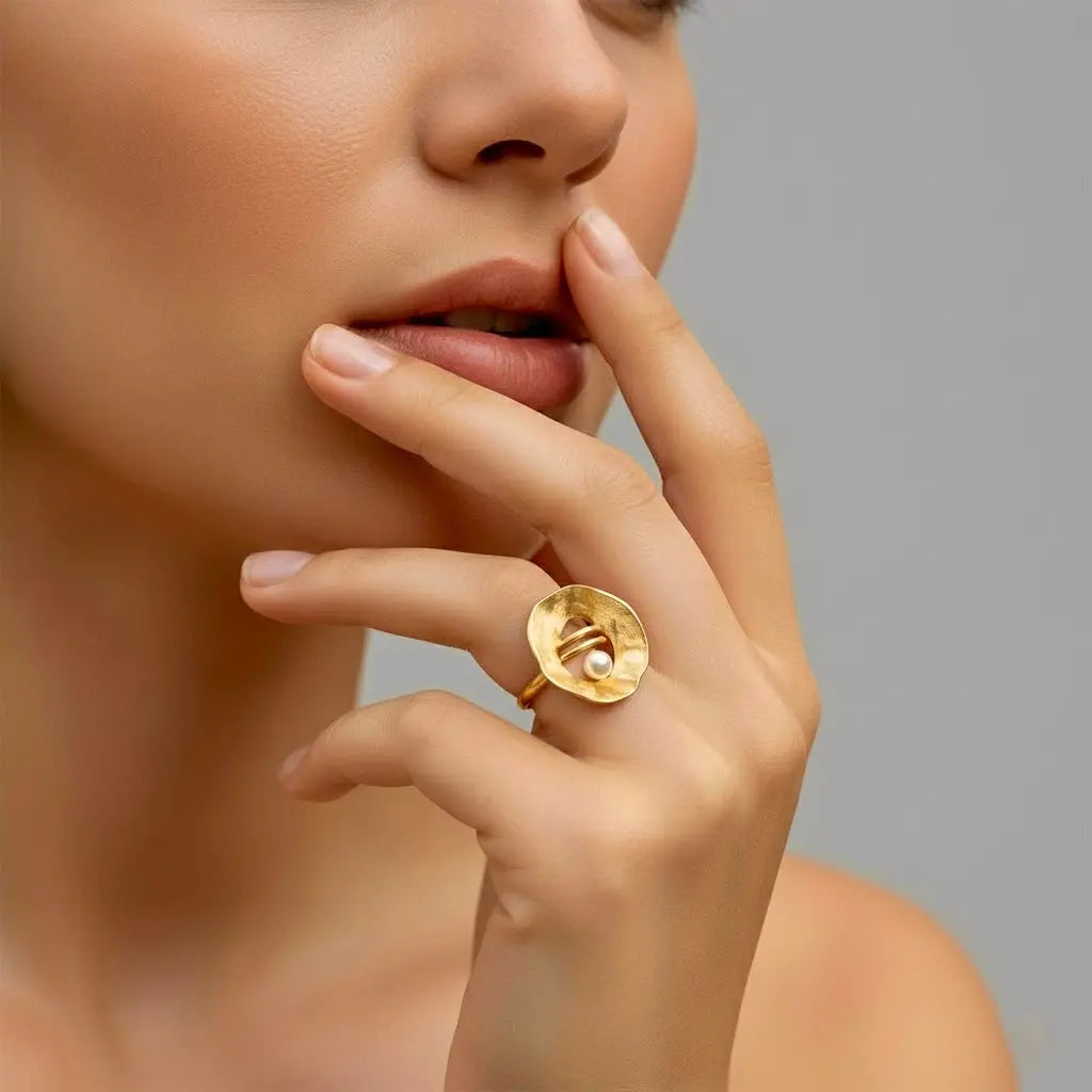 - Sea & Moon Medium Ring, Sterling Silver with Gold Plate