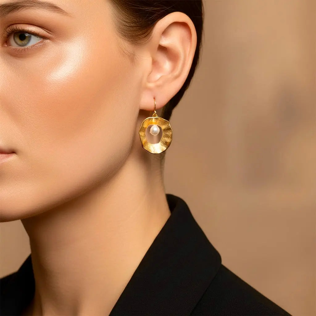 - Sea & Moon Medium Earring, Sterling Silver with Gold Plate