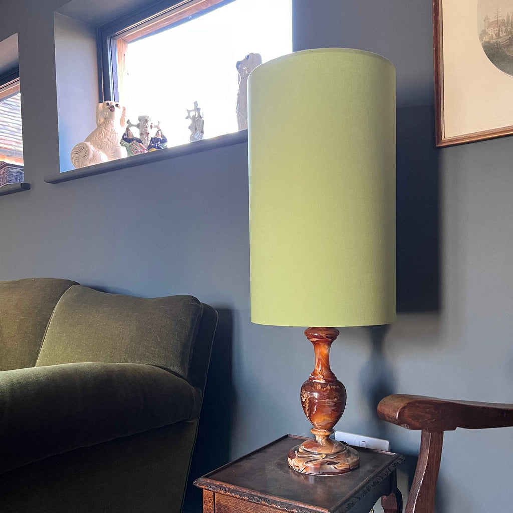 Sage Cotton Lampshade | Extra Tall Cylinder Ceiling Light Shade | Bespoke Handmade UK