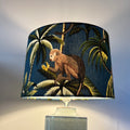 Teal Jungle Monkey Cotton French Drum Lampshade | Handmade Ceiling Light Shade | UK