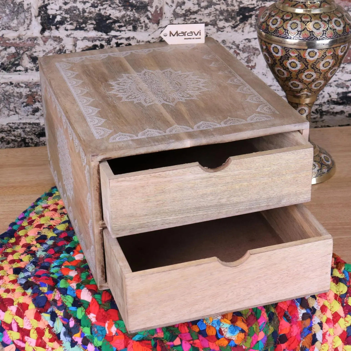 Hijla A4 Wooden Box Filing 2 Drawers Mandala Design