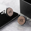 Monogrammed Engraved Round Walnut Cufflinks
