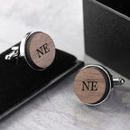 Monogrammed Engraved Round Walnut Cufflinks
