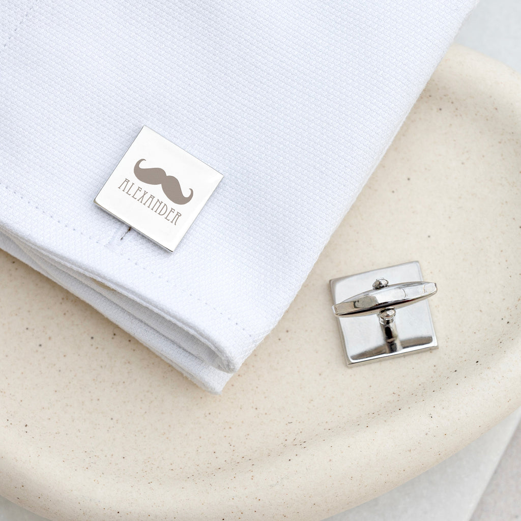 Personalised Silver Moustache Cufflinks