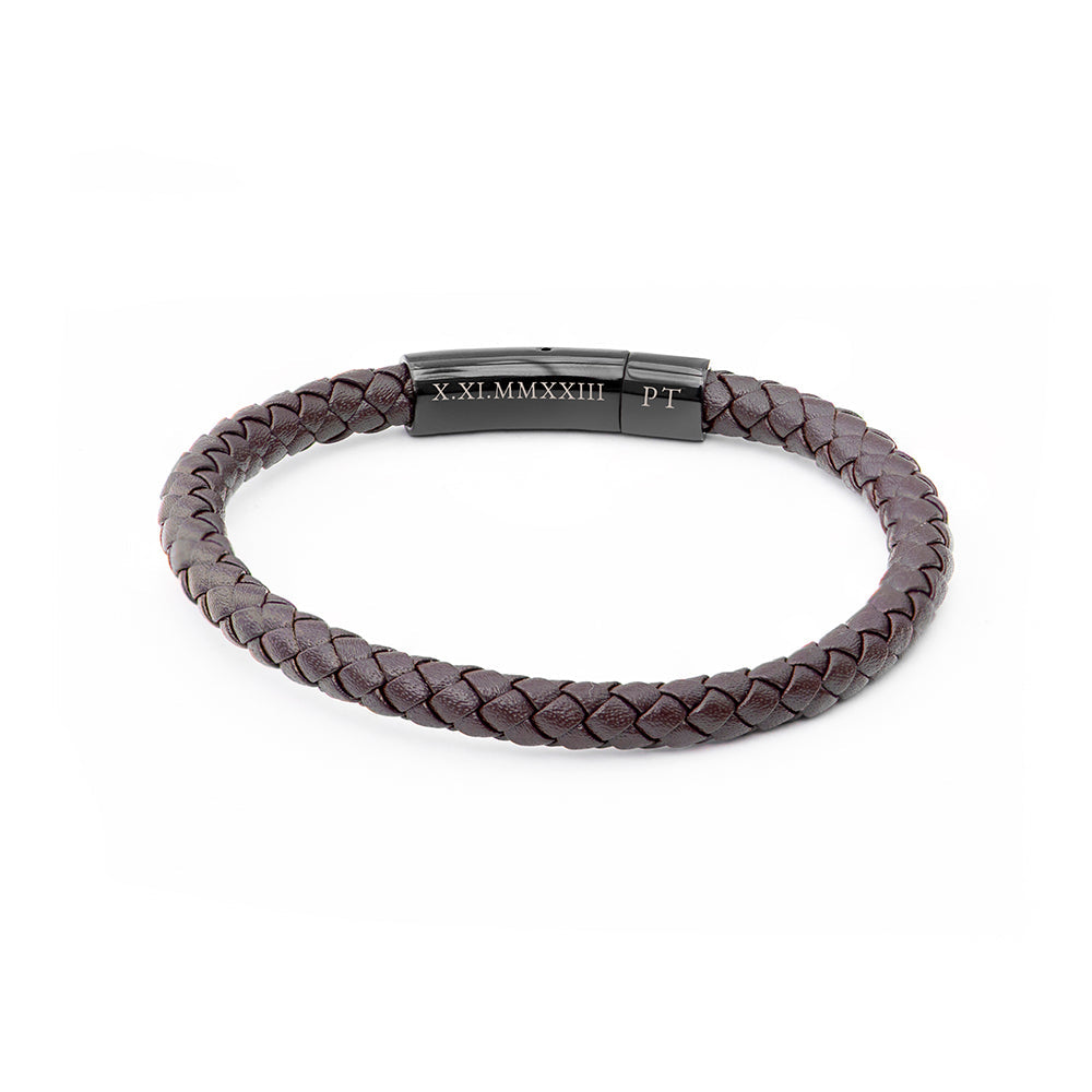 Personalised Men's Woven Brown Leather Bracelet